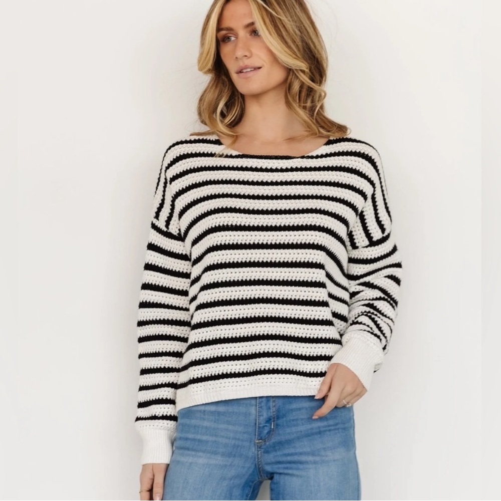 Baltic Born Black and White Striped Crew Neck Sweater